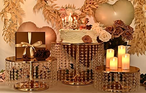 TIRYIUOU Zlatni zaslon za torta sa kristalima Privjesci i perle okrugli držač za curke za desertna stola Metalna torta ukras za vjenčanje,