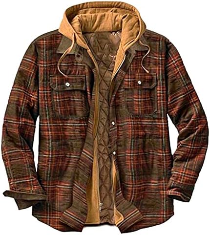 ZDFER podstavljene jakne majice za muške, jesen zimski kapuljač za provjereni kaput sa patentnim zatvaračem debeli plaid labavi, topla gornja odjeća 3/4 rukav obrezana jakna hladna vremena toplo lagana debela majica odjeća