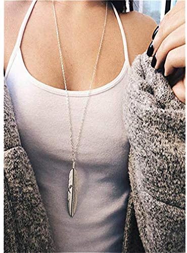 Csiyanjry99 duge ogrlice od perja za žene tinejdžerke Boho zlatni srebrni list privjesak za džemper lančić