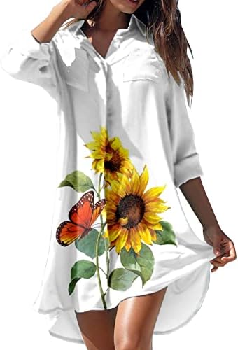 MIASHUI ženska radna haljina žene prolećna Casual haljina Letnja plaža stil štampanje dugmeta rever haljina Dugi rukav ljeto