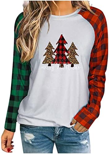 Duks za žene Božić Buffalo karirana majica Božić Tree Color Block Tee bluza Irvas štampani dugi rukavi