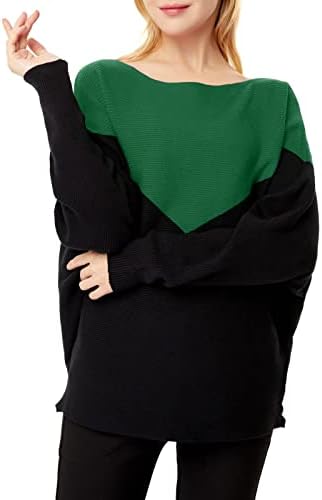Džemperi za žene rebrasti pleteni pulover Sweter Tops Casual Dugi rukav Crew vrat spajanje prevelike tunike trikotaža