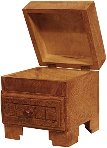 CRAFOROUSIOUS ručna rezbarena drvena kutija za pohranu s ladicom za nakit manžete satovi u antičkim pogledom smeđe 6x6x7 inča
