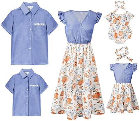 PopReal porodične odgovarajuće odjeće ljetne mama i ja haljine cvjetni štampani dječački Set djevojka Romper plava