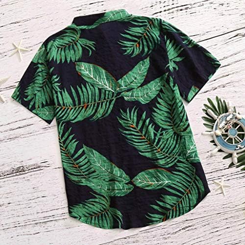 XXBR MENS Ljetne havajske majice Kratki rukav tropski cvjetni tipki dolje Aloha vrhovi opuštena fit majica na plaži