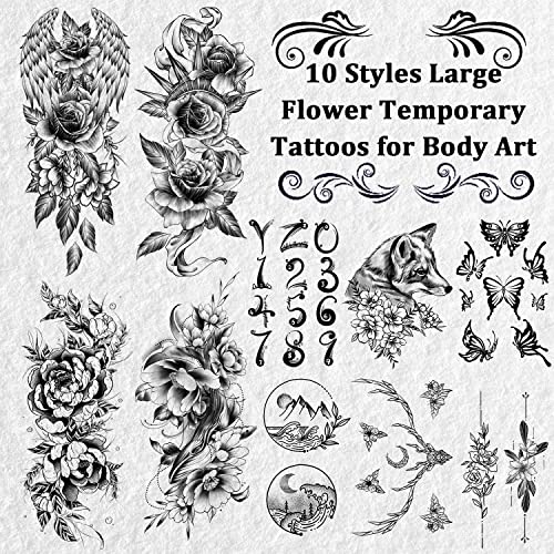 Cerlaza Privremene tetovaže za odrasle dugotrajne, lažne tetovaže za žene Seksi, mješovita kolekcija Veliko cvijeće Vodootporne naljepnice