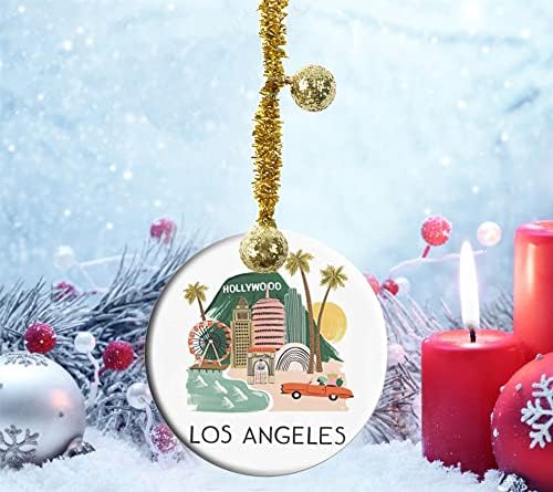 Fqjns keramički ukrasi zanati okrugli Porculanski Božićni ukrasi dom viseći nakit poklon suvenir Los Angeles i Hollywood