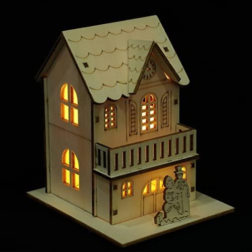 Toyvian 3pcs božićna LED lagana drvena kuća s baterijom, nedovršena drvena božićna sela mini kuće Micro House Pejzažne dekor za božićne