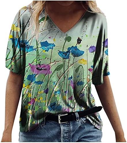 NOKMOPO ženske majice Ležerne prilike plus veličina moda casual plus size cvjetovi ispis okruglih vrata majica