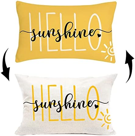 BehoneyBee Hello Sunshine Farmhouse Yellow Lumbar jastuk za proljeće Ljetni ukrasi Pamučni posteljina jastučna futrola za kućni kauč na kauč na sofa 12 x 20