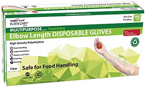 KLEEN CHEF jednokratne rukavice za rukovanje hranom dužine lakta Poli rukavice | jedna veličina odgovara većini, 100 po kutiji