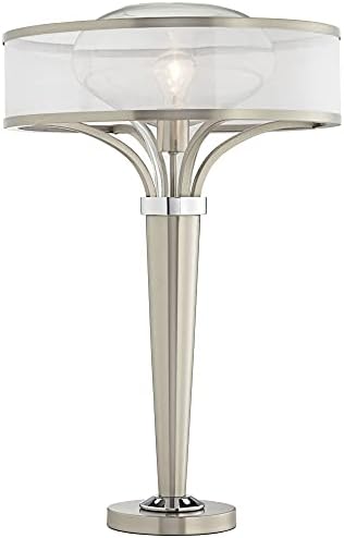 Possini Euro Design Layne Art Deco stolna lampa sa USB i AC utičnicom za radnu stanicu baza za punjenje 28,25 visoka brušena nikla