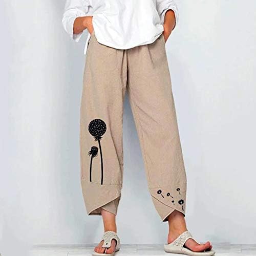 Ženske pamučne posteljine široke noge casual elastične struke harem hlače Ljeto labave casual plus veličine kapri pantalone sa džepovima