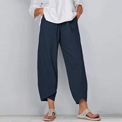 Capri pantalone za žene Pamučne posteljine široke noge Capris ženske ljetne obrezane hlače plaže elastične struke vrećaste rupe