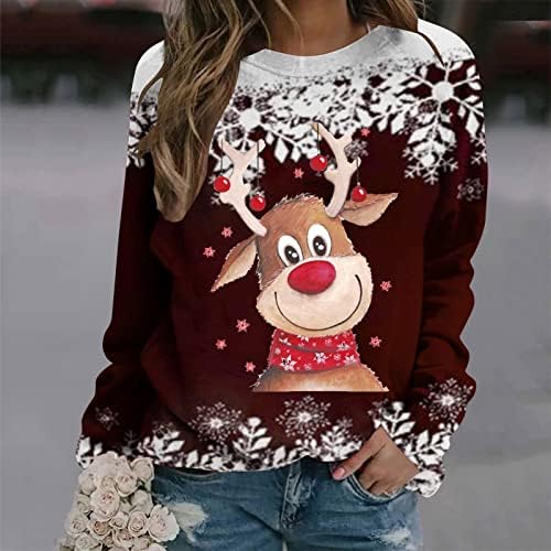 Ženski bijeli božićni džemperi Snowflake Slatke reindeer Rudolph Print majica Fall 2023 Novost Xmas Duks