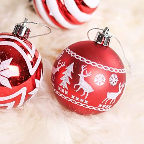 Valery Madelyn Božićni dekor za kućnu vrijednost Bundle | Tradicionalni crveni bijeli kuglica od 24 mm Xmas sa suknjem sa drvećem,