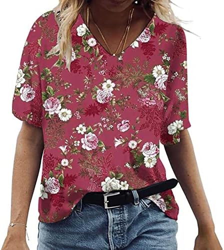 Lošica sa labavom fit za žene plus veličine cvjetna bluza s bluzom s kratkim rukavima, tunike s kratkim rukavima, ljetne majice
