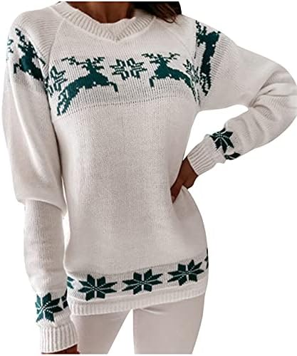Ugly božićne grede džempere za žene lagane vjetrene vjetrene pahulje pulover pletiva s dugim rukavima simpatični trendi vrhovi