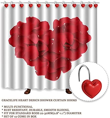 GraceLife smola lijepog oblika srca Tuš za tuširanje zavjesa set od 12 čvrstih boja za zavjese Sweet Heart Anti-hror kupaonica ukrasna