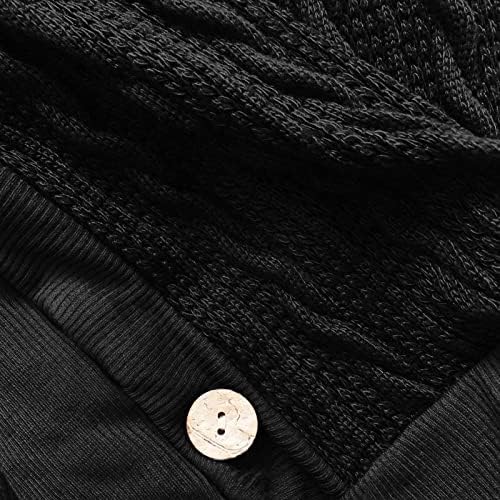 Ženski kabel pleteni džemper plus veličina O-izrez dugih rukava čvrstog botona Pachwork asimetrični vrhovi džemper