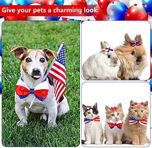 16 komada 4. jula Psi kose lukovi patriotske neovisnosti Bowties ovratnik američka zastava PET kose lukovima sa gumenim opsegom štenadske