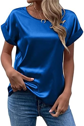 Ženske bluze i vrhovi Dresirani elegantni čvrsti okrugli vratni kratki rukav saten sitni bluza s majicama