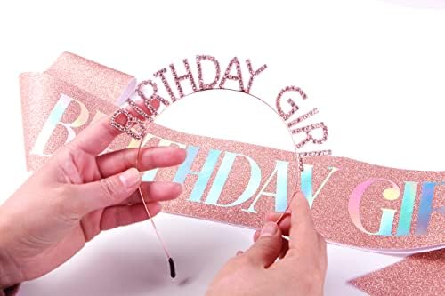 JunyRuny Rose-zlato rođendan Sash Tiara Set za žene, Glitter rođendan Sash & Rhinestone kruna za djevojčice, Happy Birthday Party