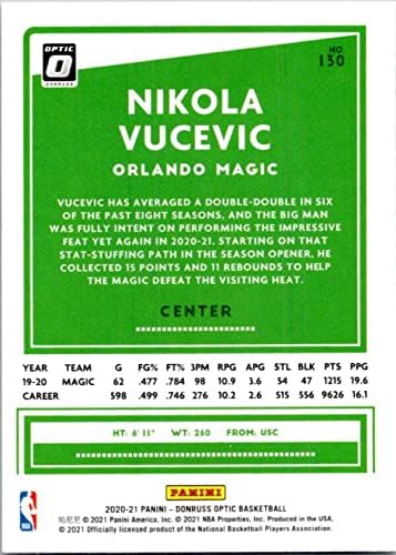 2020-21 Donruss optic 130 Nikola Vučević Orlando Magic Službena NBA košarkaška trgovačka kartica u sirovom stanju