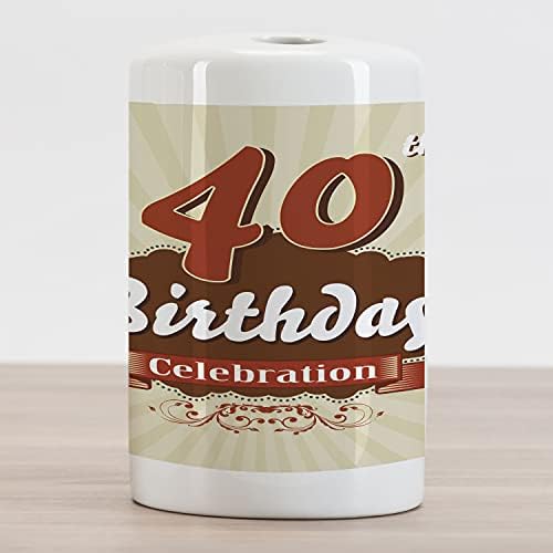 AMBESONNE 40. rođendan keramičke četkica za zube, vintage staromodni stil proslave i retro točkice, ukrasna svestrana kontratona za