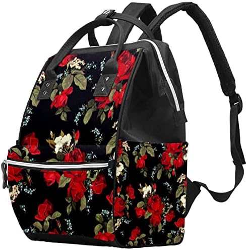 Guerotkr putni ruksak, ruksak za torbu pelena, ruksak pelena, crveni uzorak cvjetnog lišća ruže