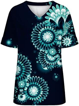 Žene V Vrat gradijentne majice Side Split kratki rukav Ležerni cvjetni pulover tiska 2023 Ljetna trendna odjeća