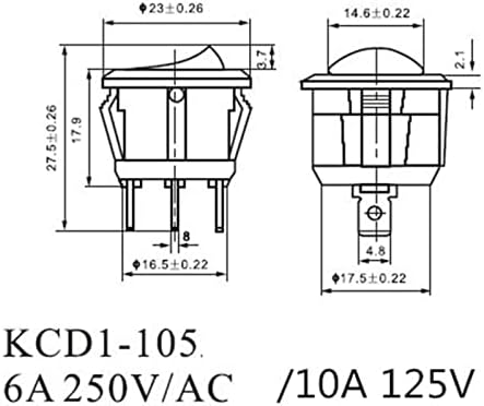 Belf 1pcs Samo-zaključavanje krug prekidača AC 6A / 250V 10A / 125V 2P ON-OFF SPST 2 PIN krug rocker prekidač