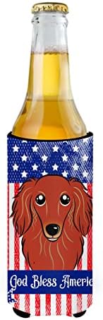 Caroline's Blisures BB2144MUK Američka zastava i longhair Red Dachshund Ultra Hugger za tanke limenke, može li hladnjak rukav za rušenje rukav za piće za piće za piće