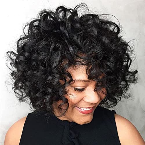 Beau Hair ženska perika crna mala kovrčava valovita vlakna visoka temperatura Afrička lažna glava pokrivač kovrčava ljudska kosa perika
