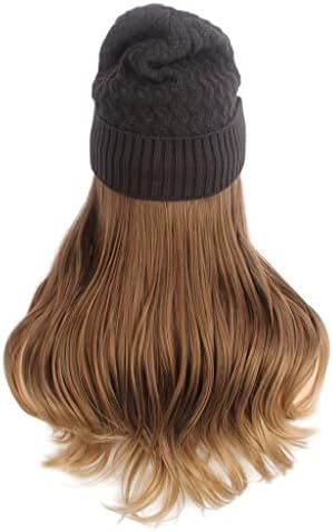 YFQHDD pleteni šešir perika modni evropski i američki ženski šešir za kosu dugi Kovrčavi smeđi šešir za periku