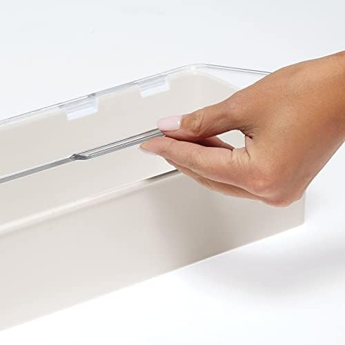 Mdesign duga plastična kutija za organizatore kućne kancelarije sa poklopcem na šarke za radne površine - drži olovke, olovke, lepljive