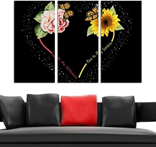 Zidna umjetnost za dnevni boravak, suncokret i ruža Love leptir uokvirena dekorativna uljna slika Set dekorativna moderna umjetnička djela spremna za kačenje 20x40