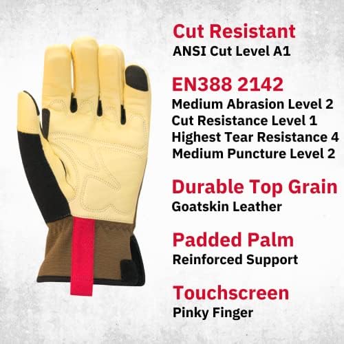 CESTUS RH Original, kozdne kožne radne rukavice, udarne rukavice, nivo A1 otporni na dodir, otporni na dodir