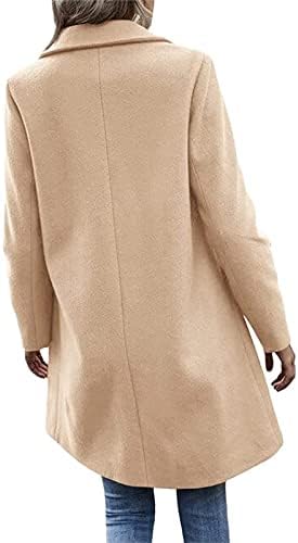 Kikx0de Ženska zimska jakna elegantna duga vuna jakne preko velikih zareza kaputa od graška male bež