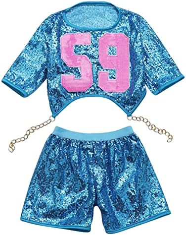 Oyolan Kids Girls Sparkly Sequin Dance Kostim kratki rukav s kratkim hlačama set Hip Hop Jazz Street Dancewear