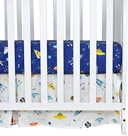 Brandream Baby Boys Space Crib Posteljina sa pločama PAVY Blue OutsSpace Galaxy rasadnička posteljina sa rocker planetom 4 komada,