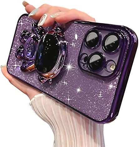 Manleno Electroplated za iPhone 14 Pro Max Case za žene Djevojke Astronaut Skriveni štand sa zaštitom fotoaparata Sklopivi astronaut