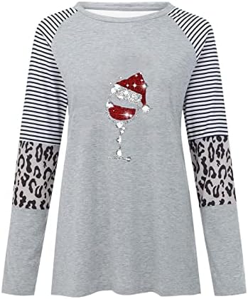Ženski Leopard Print u boji blok tunike Božić 2022 okrugli vrat dugi rukavi košulje prugaste kauzalne bluze vrhovi