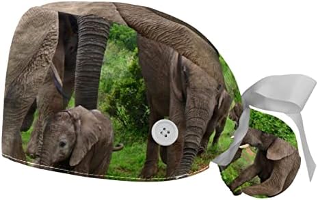 2 PCS sestra piling kapice Žene duge kose, slon Afrika Prilagodljiva radna kapa s gumbom i dunkom raznobojni