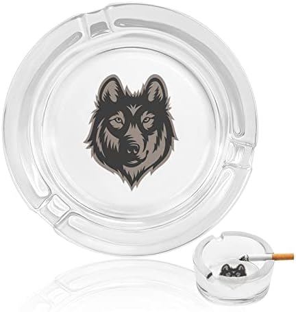 Wolf Head Symbol Glass Peshtray za cigarete okrugle ladice za pepeo za kućni ured i restorane