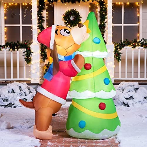 Joiedomi 6 Ft Božićna dekoracija na naduvavanje, 6 ft Mana štenad stavljajući drveni topper božićnim naduvavanjem sa ugrađenim LED-u