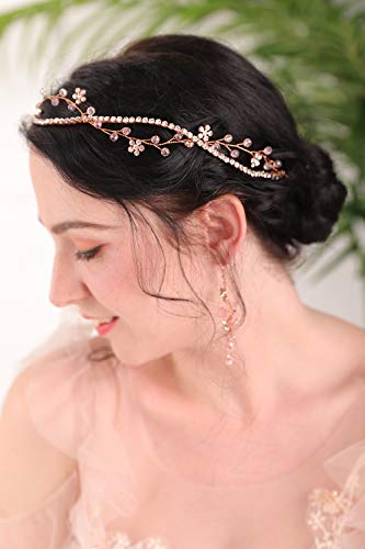 Fxmimior Bridal Rose Gold Headpiece Bridal Rhinestone Hair Vine Pink Crystal hair Accessories Flower hair nakit za žene i djevojčice