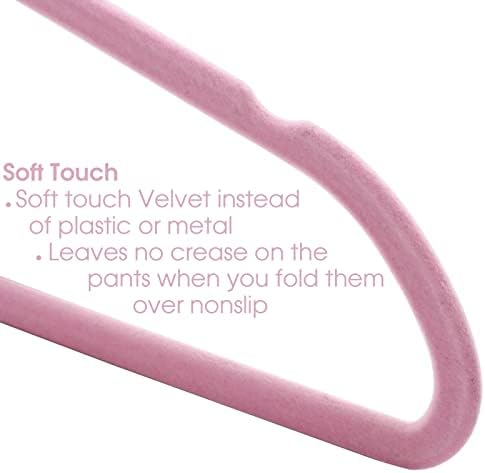 Početna 30 komada Velvet Slim profil Teška vješalica osjetila od nehrđajućeg čelika okretne kuke u ružičastoj plastici