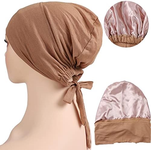 CNTQIANG 2 komada muslimanske satenske podloge Unutarnji hidžab kapa za žene podvlačenje s kravatom poklopcem za glavu turbane