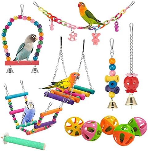 Bird Parikeet igračke, 12 pakovanja viseći zvono za ptice za ptice viseća igračka viseći igračku za male papagaje, zamućenje, kokatdiel,